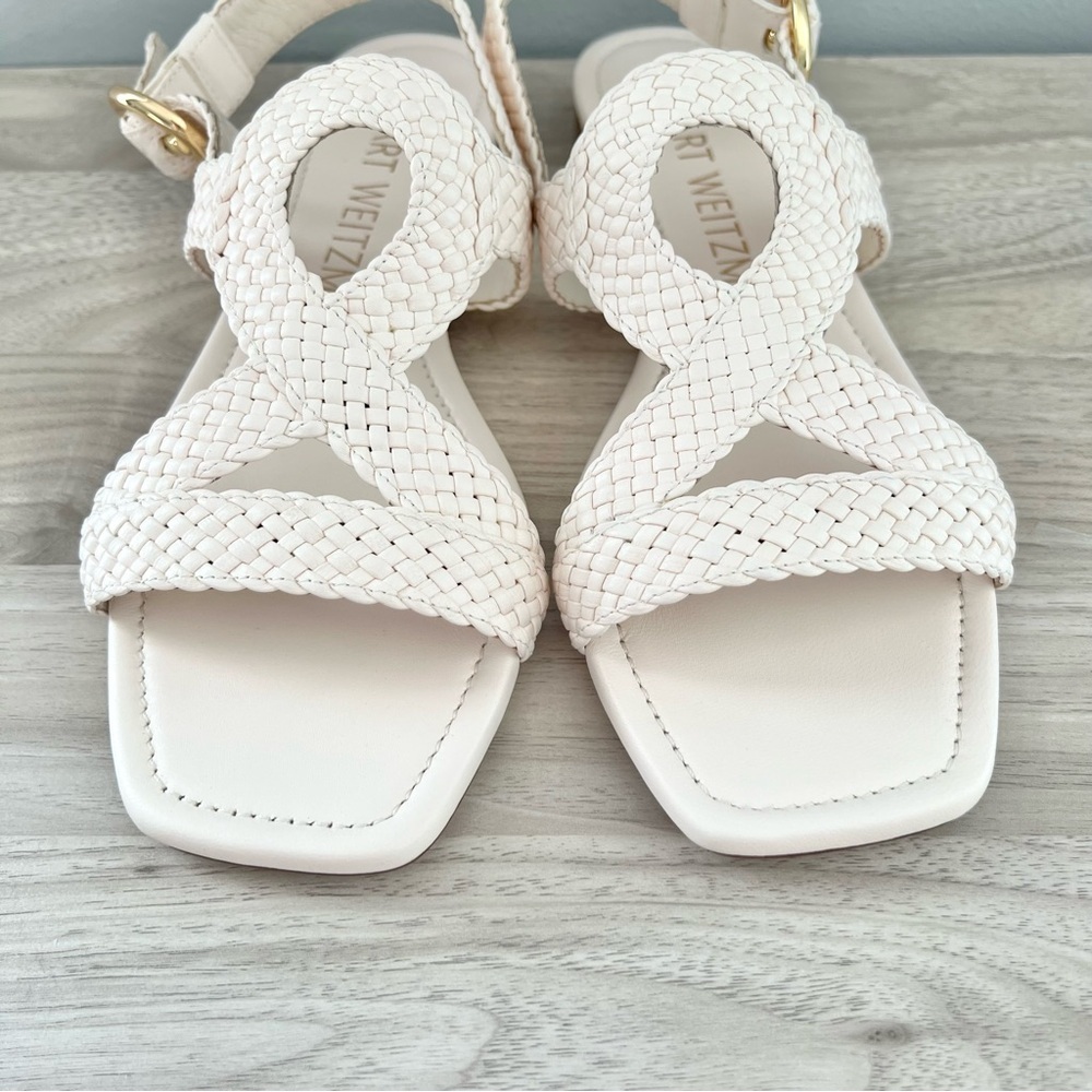 Stuart Weitzman Wovette Leather Flat Sandal | Cream Ivory | Size 7 - Picture 2 of 8